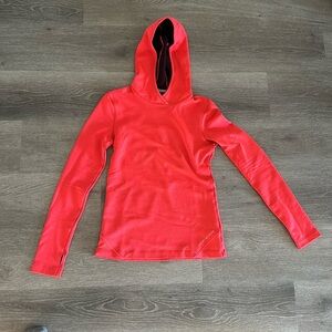 Neon pink under Armour, cold weather, hooded shirt